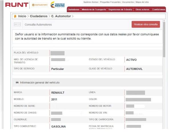 Consultar RUNT Por Placa Y Cédula - Vidapublica